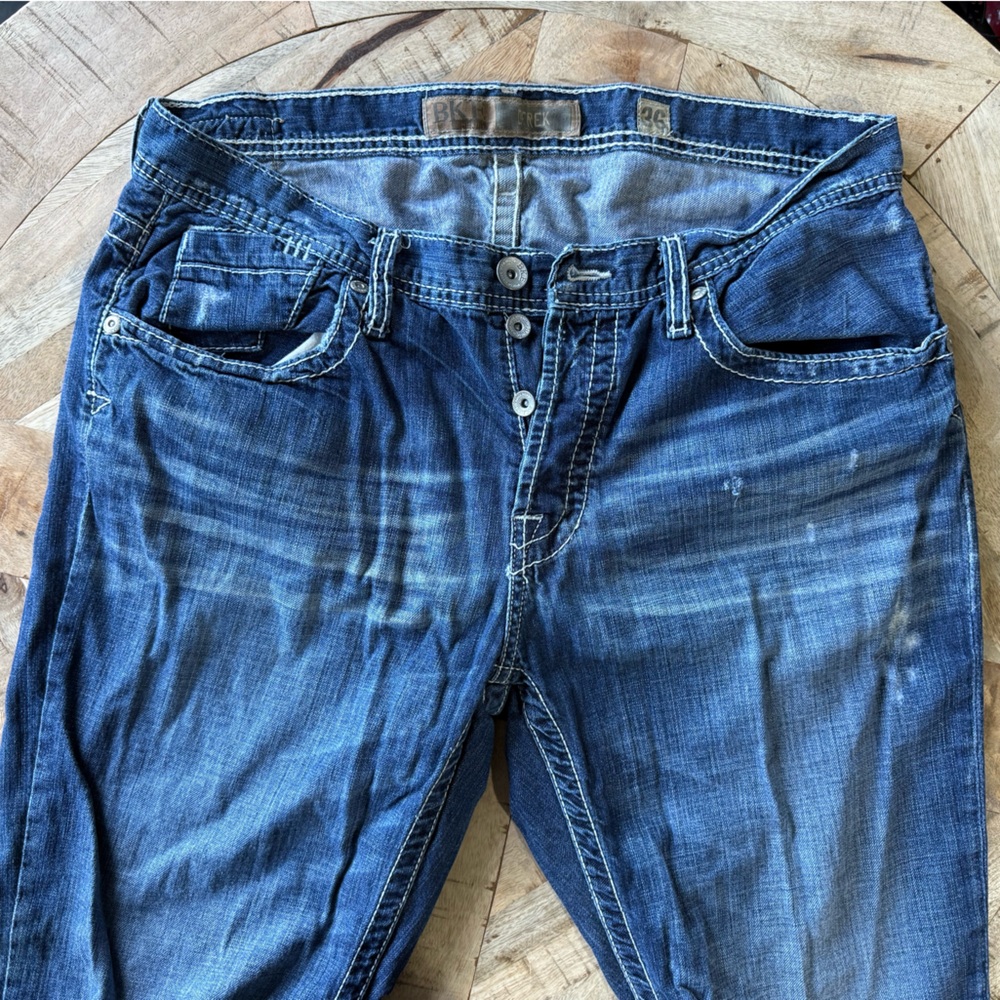 BKE Blue Washed Denim Jeans with Button Detail